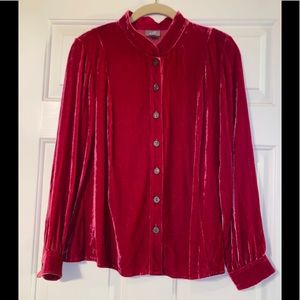 J.Jill NWOT Silk Blend Velvet Long Sleeve Button Down Blouse Band Collar XSP